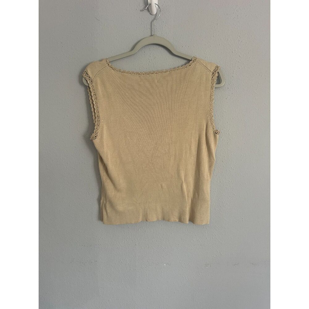 Spenser Jeremy Silk Blend Knit Tank Top Beige Sleeveless V Neck Y2K Women's L - Picture 5 of 7
